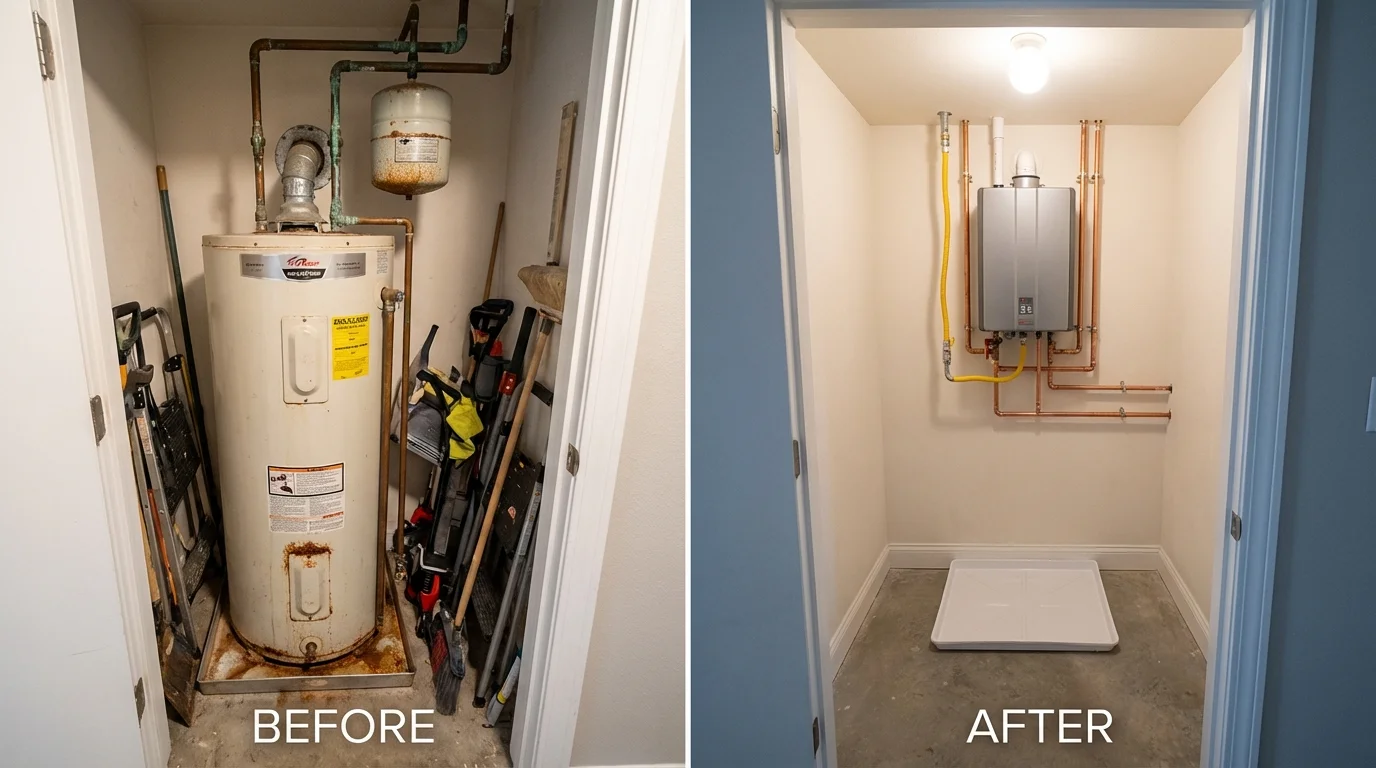 Tank water heater versus wall-mounted tankless unit comparison for Pawnee City, NE homeowners