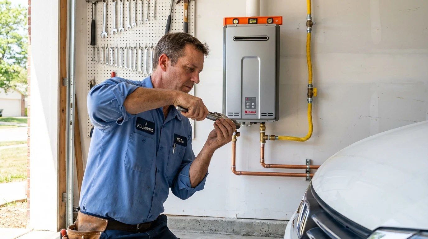 Tankless water heater installation by a Johns Plumbing LLC plumber in Pawnee City